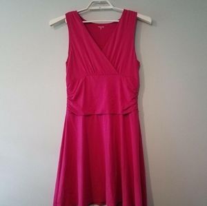 Garnet Hill faux wrap bodice dress in fuschia, women's M EUC